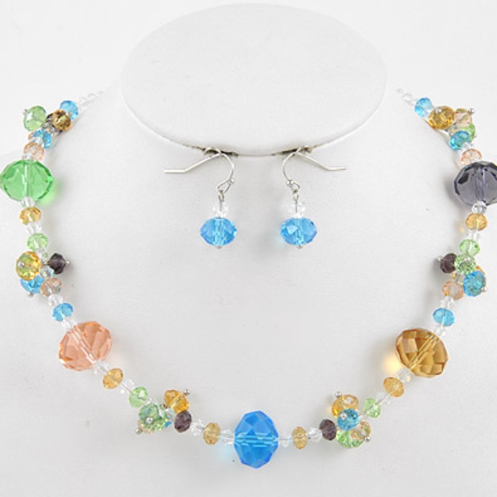 Crystal Necklace Handmade Multi Color Faceted